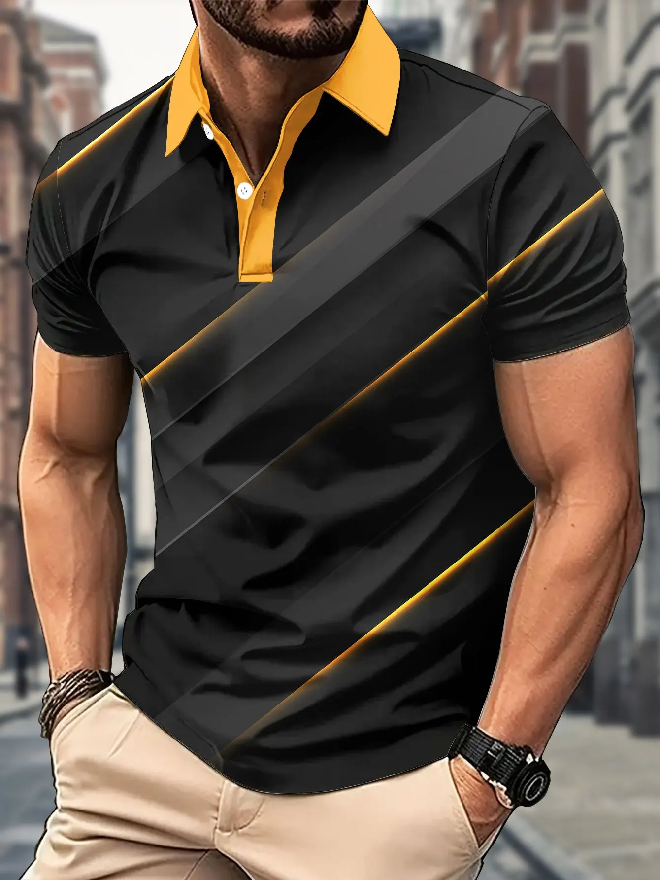 

The new men's short-sleeved POLO shirt for summer 2025 is casual fashionable and comfortable with 3D pattern printing