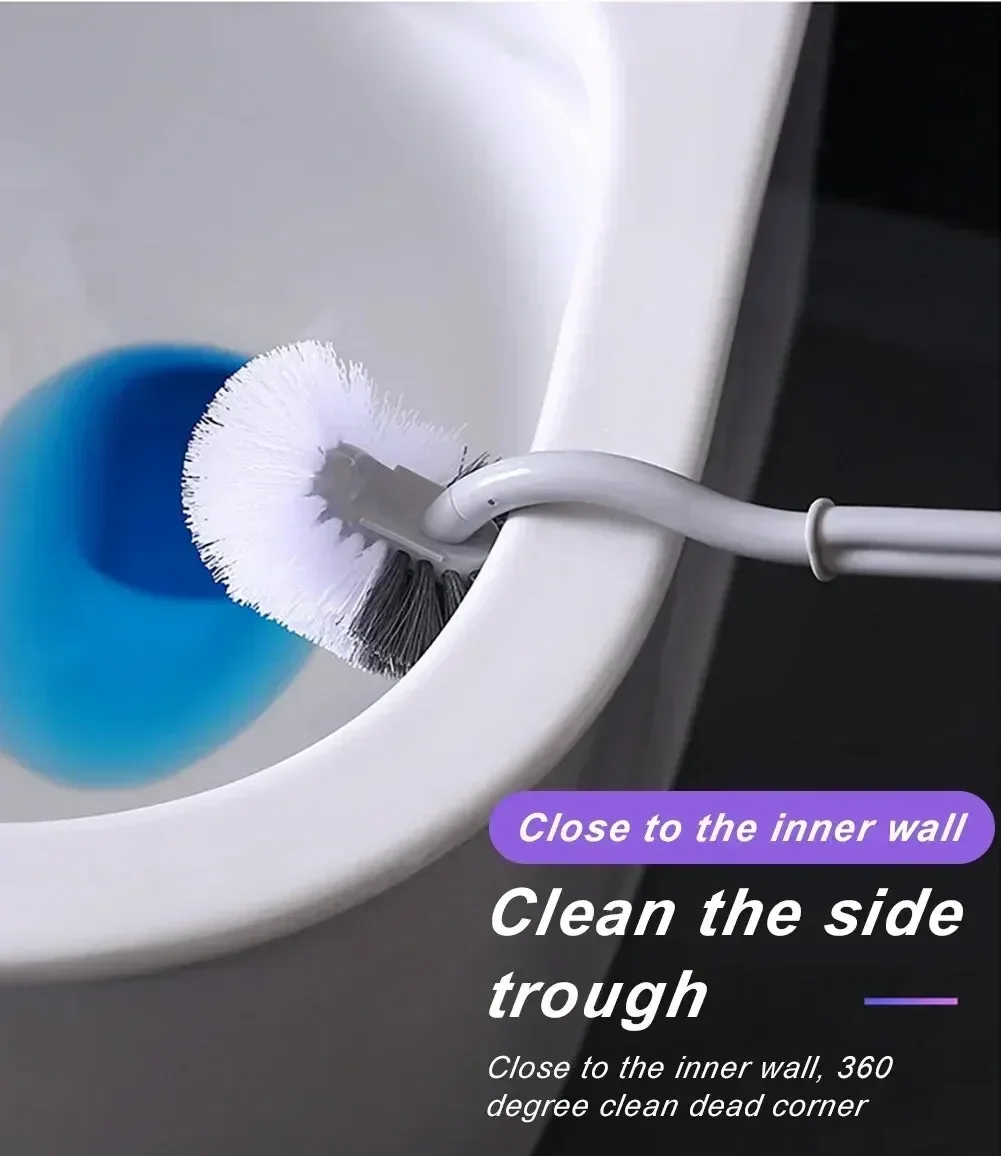 S-förmige Toilettenbürste, Wandmontage, Reinigungsbürsten, langstielige Bürste mit weichen Borsten, 360° ° Badezimmerzubehör ohne tote Ecke – Detail 11