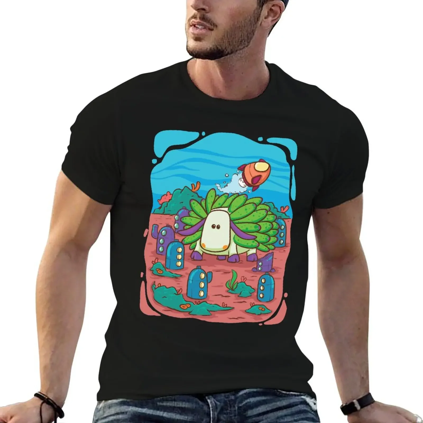 Leaf sheep in undersea city T-Shirt affliction shirts Short sleeve tee mens vintage t shirts