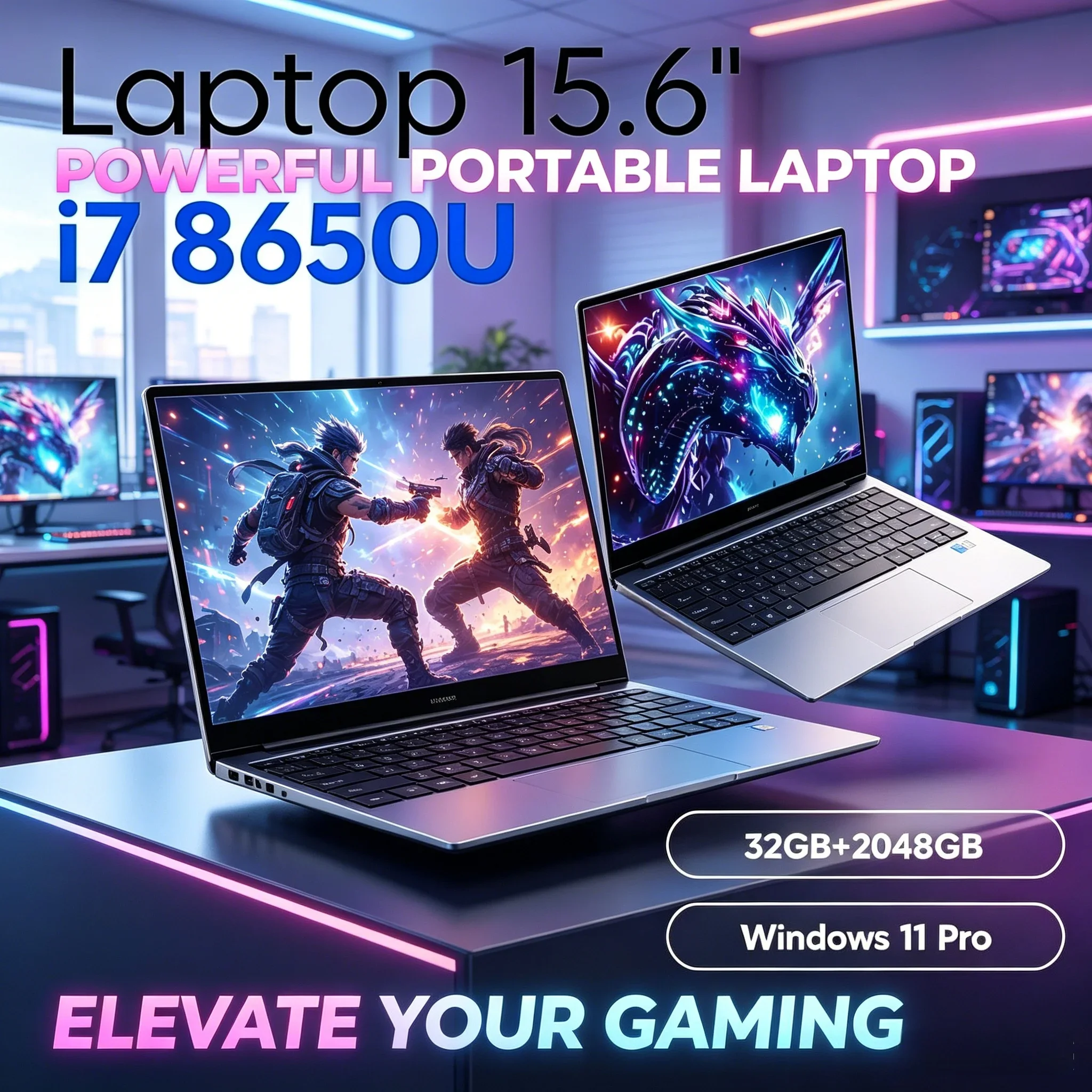 

Upgraded High Configuration Laptop 32GB RAM 2TB M.2 SSD Ultra Slim Portable Business Office Notebook PC