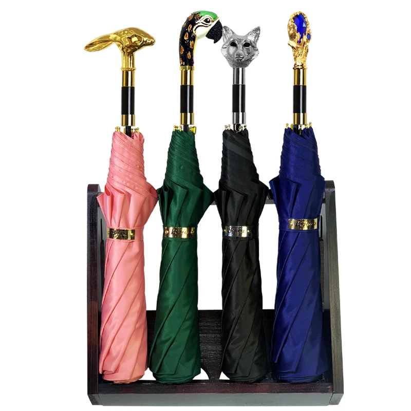 

Two Folding Luxury Umbrella Animal Handle Creative Semi-automatic UV Protection Sunscreen Paraguas Japanese Women Umbrella