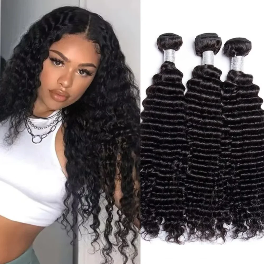 

Наборы бразильских волос Deep Wave из натуральных человеческих волос, 10-40 дюймов, Remy Hair, двойная прокладка, для наращивания, 1/3/4 шт. для чернокожих женщин