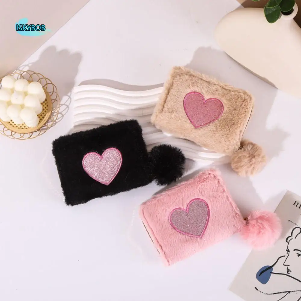 Love Embroidered Love Embroidered Plush Coin Purse Large Capacity Korean Style Embroidered Zipper Purse Sweet Portable