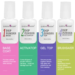 10ML Dipping Powder System Essential Set with Base Coat/Top Coat/Activator/Brush Saver Manicure Gel Polish No Nail Lamp Needed #