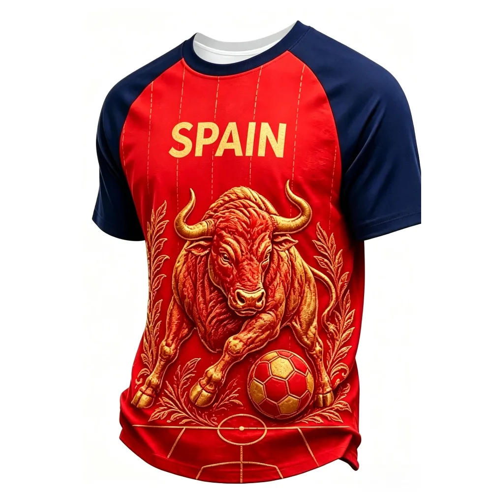 Golden Bull Football Print Men Raglan Sleeve T Shirt Casual Sport Daily Wear Tee