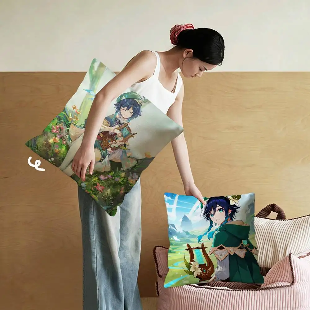 Genshin Impact Venti Maple Design Cushion Cover Happy Autumn Harvest decor Holiday Decorati Pillow Cover