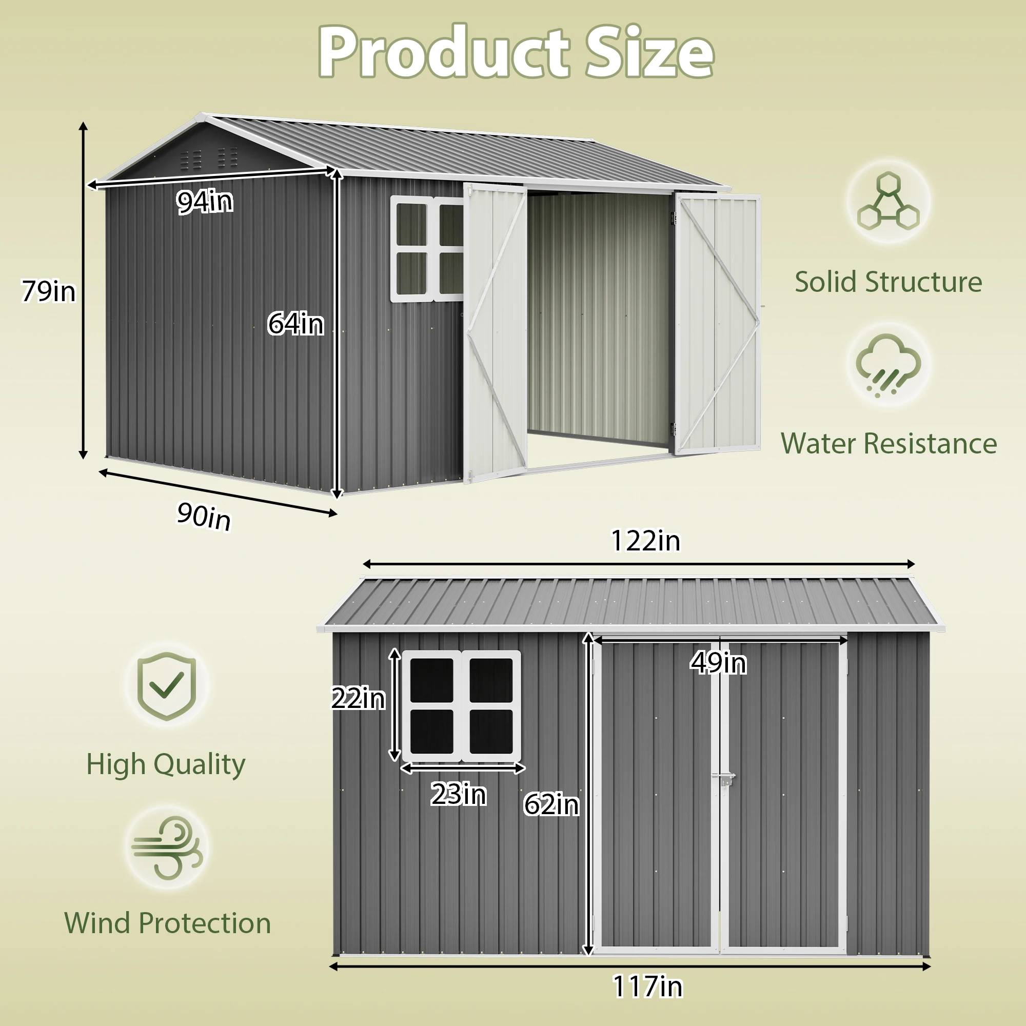 10x8 ft Heavy Duty Steel Storage Shed with Locking Doors Window Sloped Roof Outdoor Tool Shed for Garden Patio Backyard Dark Gray