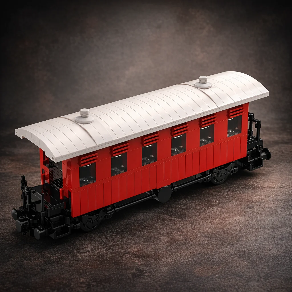 

MOC Classic Red Train Carriage Building Blocks Retro Railway Passenger Coach Model Bricks DIY Assembly Display Toy Gift
