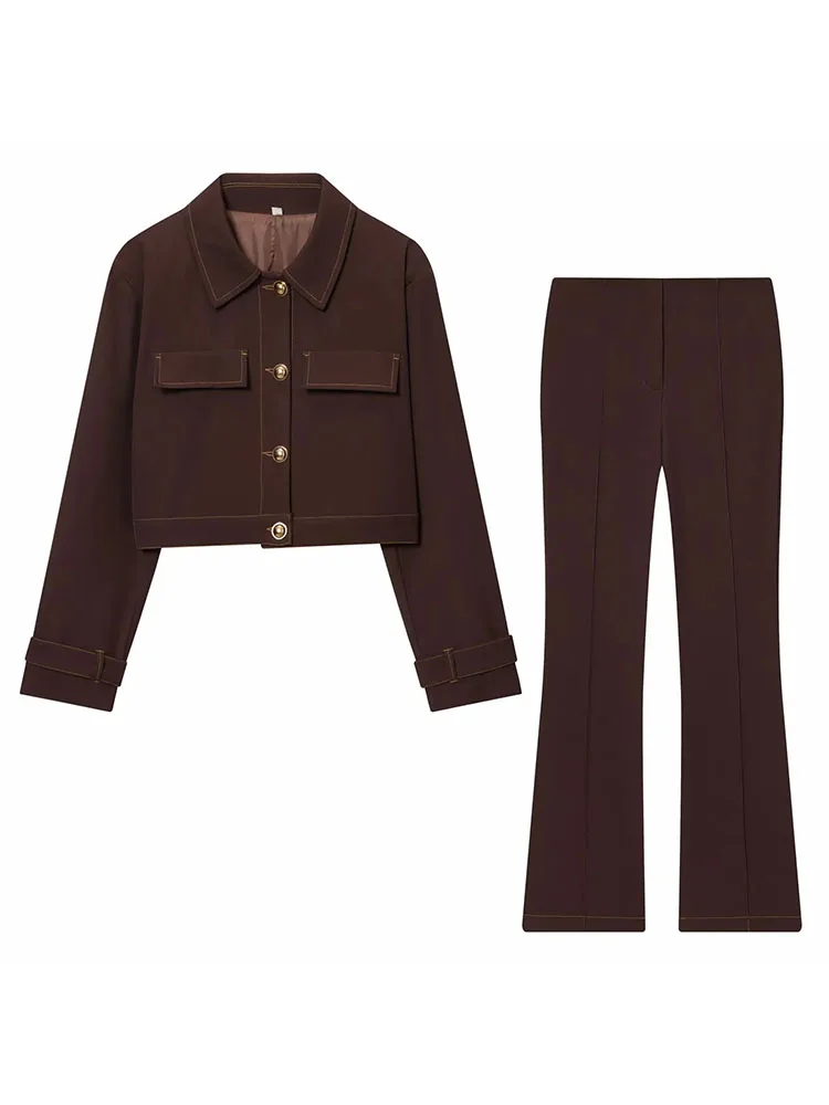 Mulheres 2025 outono inverno novas calças camisas definir lapela gola recortada jaqueta perna reta calça moda feminina outfit