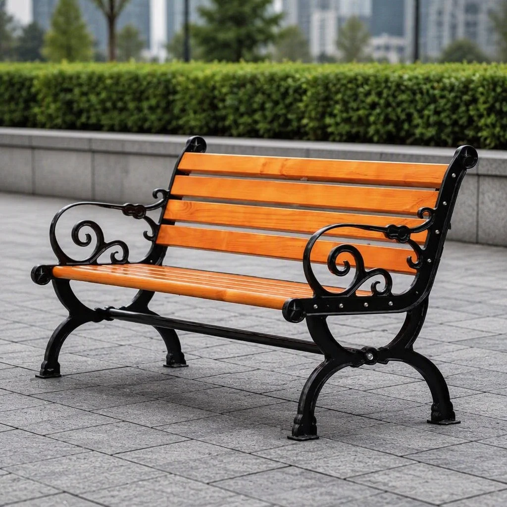 1.5m Modern Solid Wood Outdoor Mall Park School Patio Benches Anti-corrosive Durable Cast Aluminum Eco-Friendly Leisure