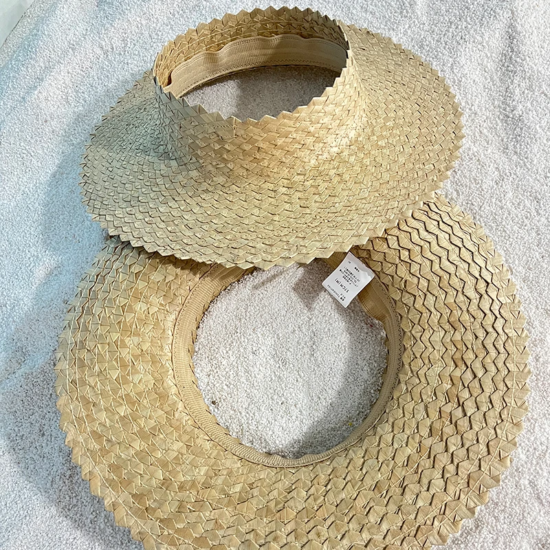 2025 New Fashion Straw Hat Sun Hat Summer Beach Crownless Straw Sun Hat for Women Papale Lauhala Straw Hats Hawaii Visors