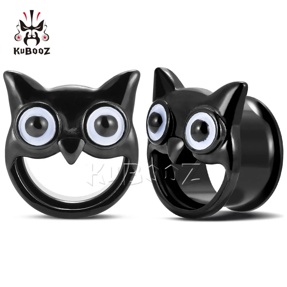 Wholesale Price Stainless Steel Black Owl Hollow Ear Tunnels Expander Gauges Plugs Earrings Piercing Body Jewelry32PCS