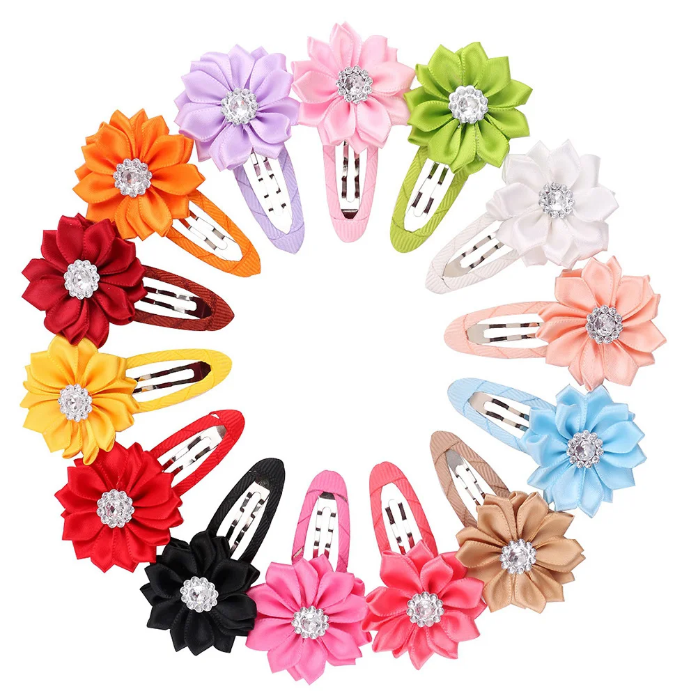 10PCS Toddlers Baby Girls Kids Teens Hair Bows Alligator Clips Flower Barrettes Ribbon Flower with Rhinestone (Random Color)