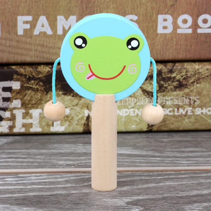 Baby Cartoon Wooden Rattle Music Toys Kid Wooden Rattle Drum Musical Instrument Percussion Toys Child Early Education Tool Gifts