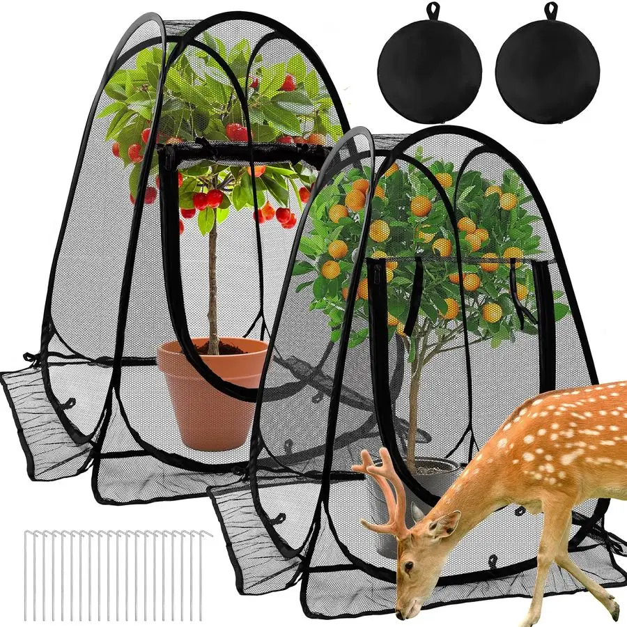 

Pop Up Mesh Plant Protectors from Animals,Large Plant Netting Guard Cover with 8 Stake Crop Cage Fine Mesh Plant Tents for Prote