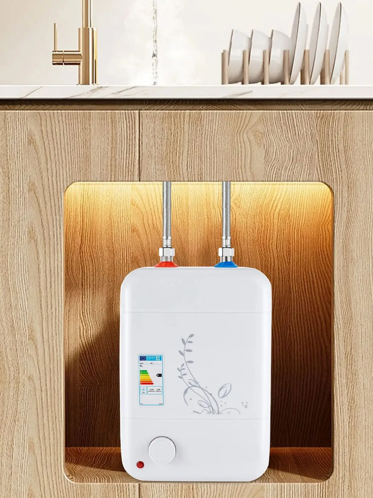 8L 1500W elektrischer Warmwasserspeichertank-Warmwasserbereiter unter dem Becken, Wasserkocher, kleiner Warmwasserbereiter für Küchen, Nassbars, Schule