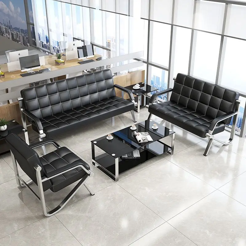 Офисный диван, простой современный кованый железный деловой офисный прием, трехместный диван, средний журнальный столик, комбинированный диван