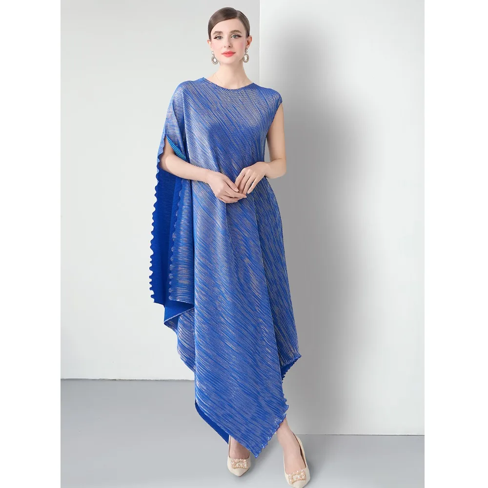 تنورة طويلة فضفاضة مقاس Dr Gold Emed طباعة كبيرة الحجم ملفوفة Dr غير متناظرة هملين مطوي على شكل حرف a صورة ظلية ماكسي Dr