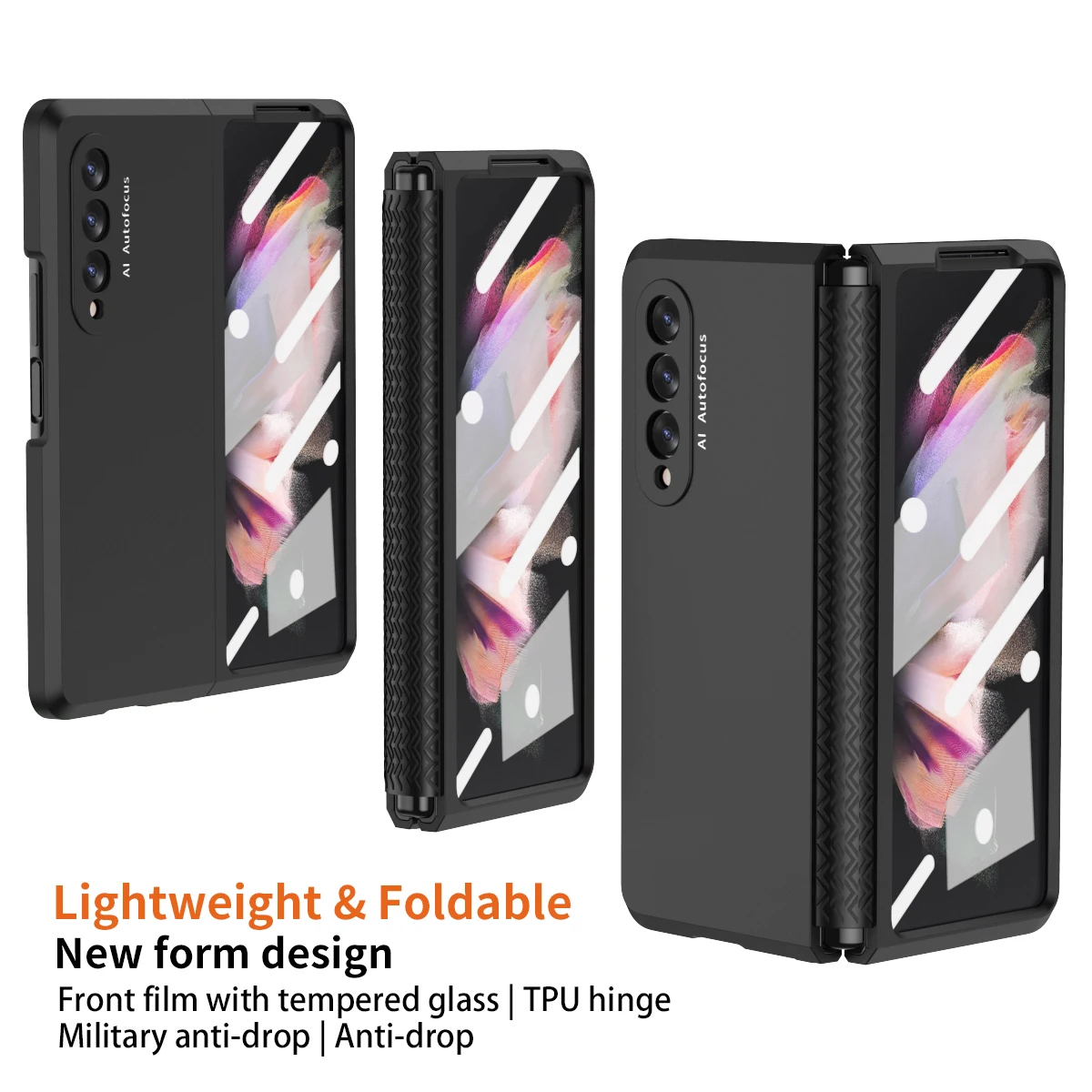 Plastic Phone Case For Samsung Galaxy Z Fold 5 3 5G With Front Screen Protector Glass TPU Hinge Protection Cover