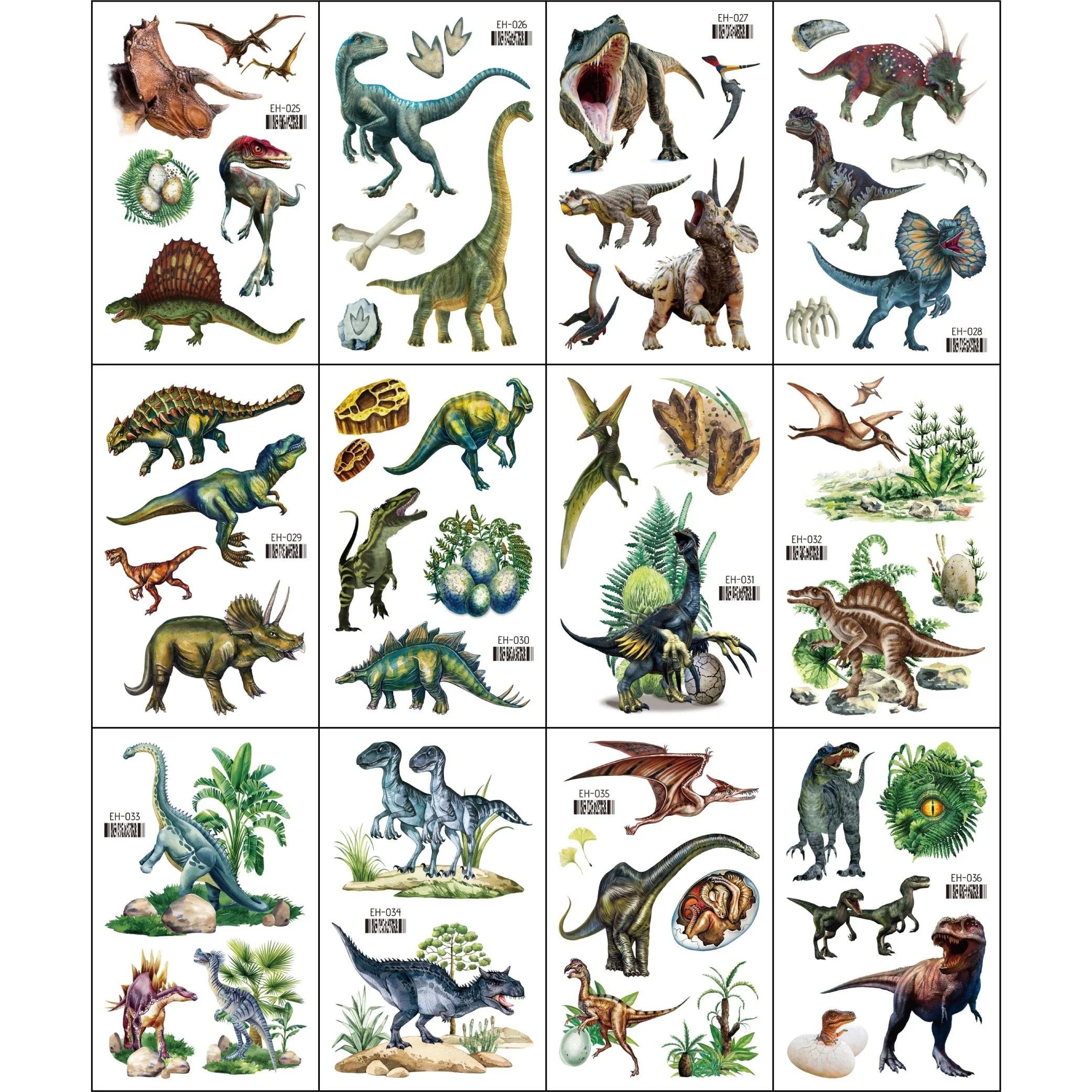 12  Sheets 3D Dinosaur Temporary Tattoos Dino Waterproof Realistic T-Rex Tattoo Stickers For Boys Girls Birthday Party Favors