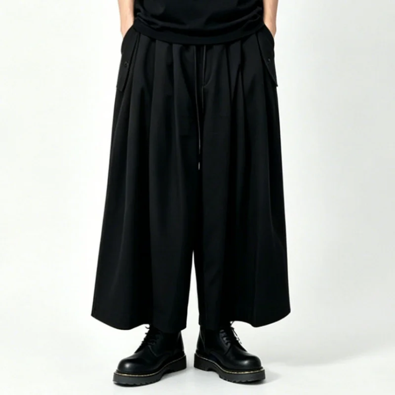 Men'S Casual Pants, Japanese Dark Style, Irregular Skirt-Pants, Loose Wide-Leg Design, Cropped Pants, Trendy A15