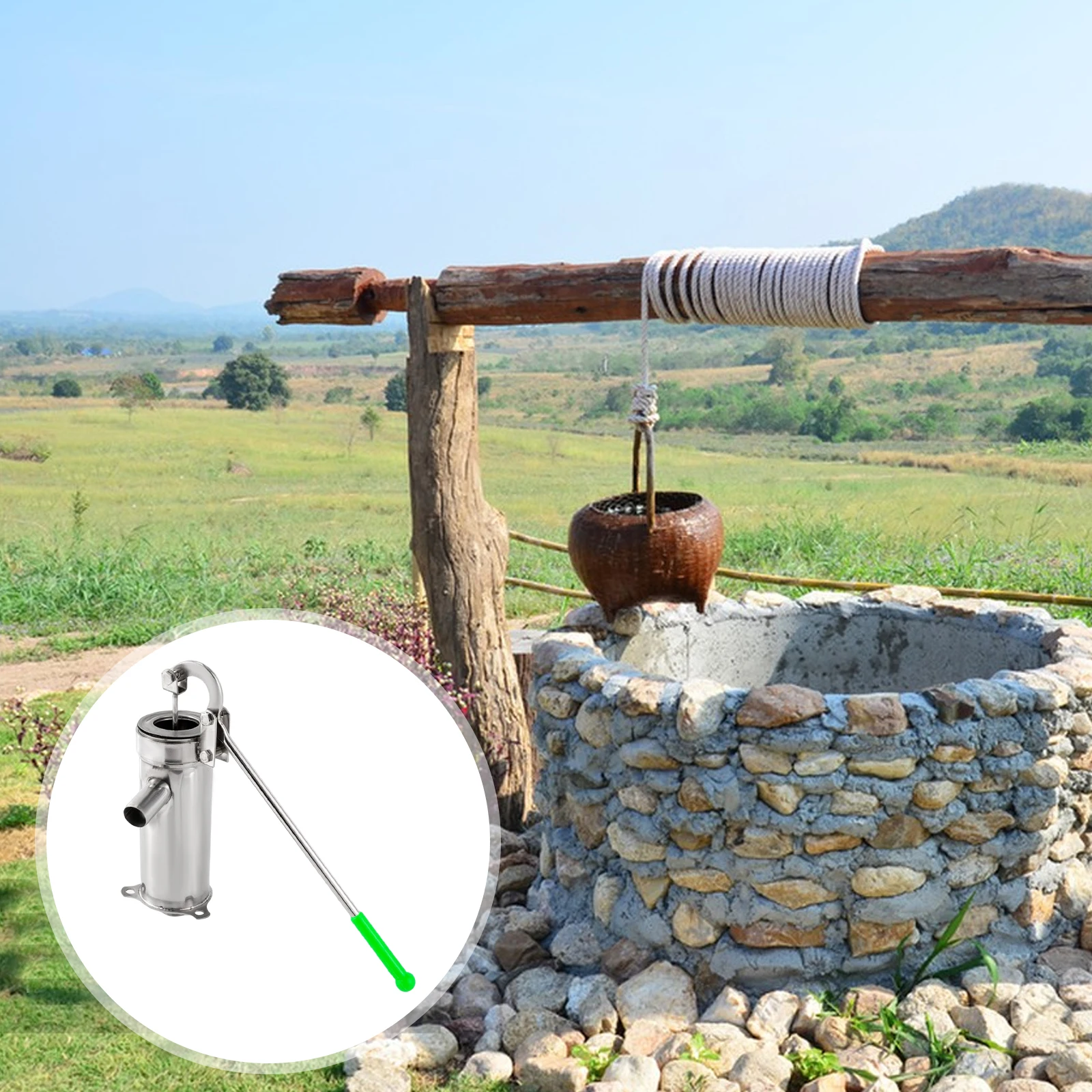 

Stainless Steel Manual Water Jet Pump with leather bowl water stopping pad 3 set screws 1PTFE tape 1 PVC direct 1conversion head
