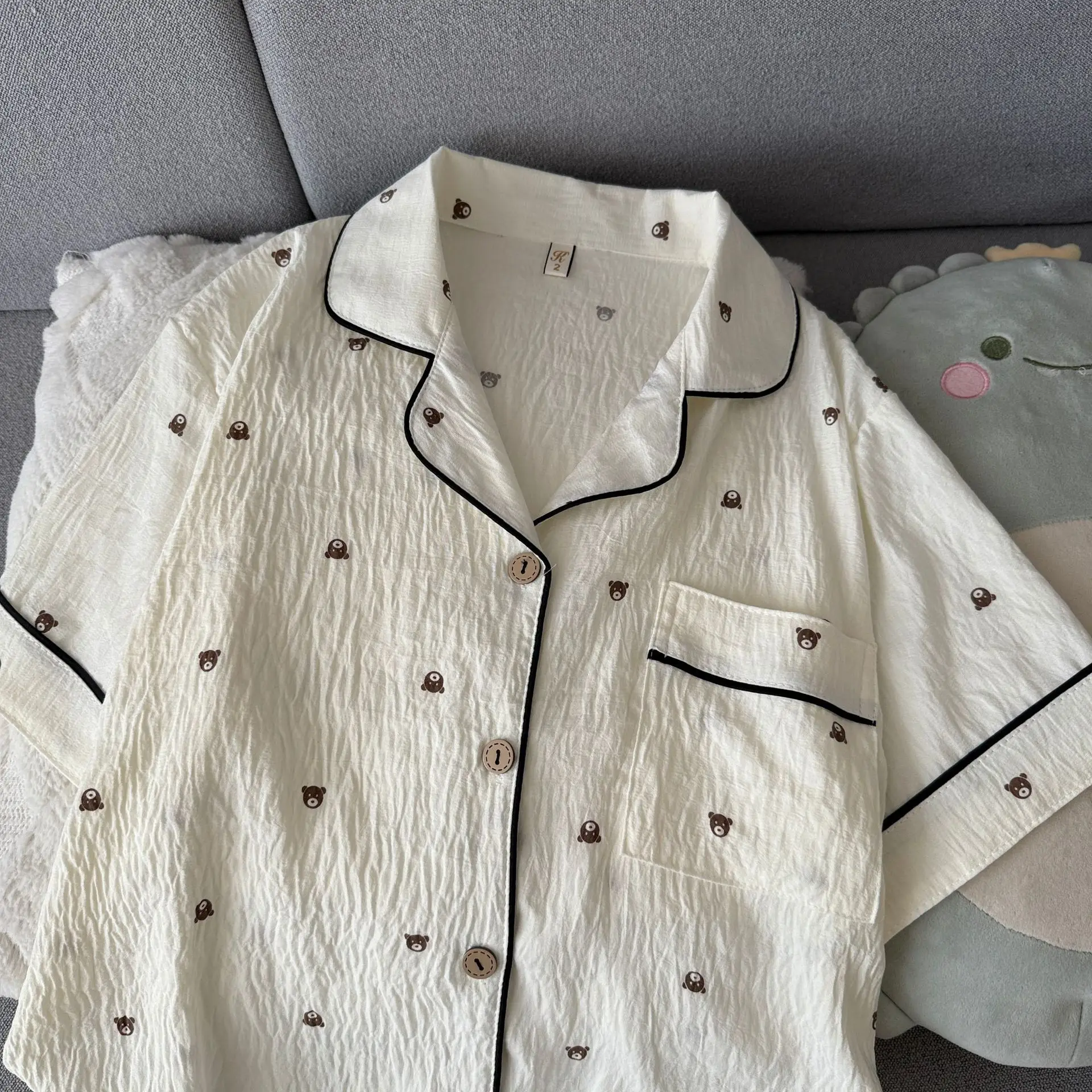 summer women's Pajamas bear print short Sleeved Pants Set skin Friendly soft student sleepwear homewear Korean Casual Nightwear