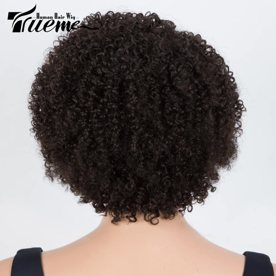 Trueme-Perruque Bob Brésilienne Naturelle avec Frange, Cheveux Crépus Bouclés, Noirs, Ombrés, Balayage Brun, 180% de Densité, pour Femme