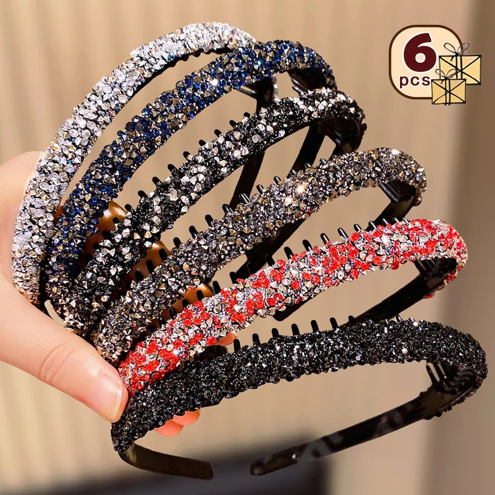6 Pieces of High-End Shiny Broken Hair Finishing Toothed Anti-Slip Headbands Suitable for Girls