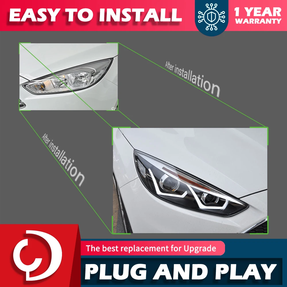 Car Styling for Ford Focus Headlight 2015-2017 Focus 4 LED Head Lamp H7 D2H Hid Option Angel Eye Bi Xenon Beam Accessories