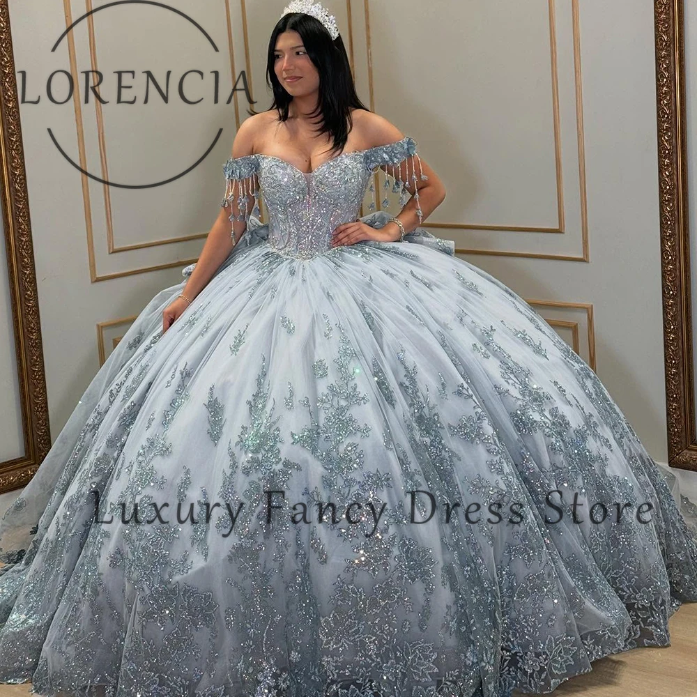 

Sparkling Applique Quinceanera Dresses 2025 Tassel Sweet Birthday Party Ball Gowns Customized Off Shoulder vestido 15 años azul