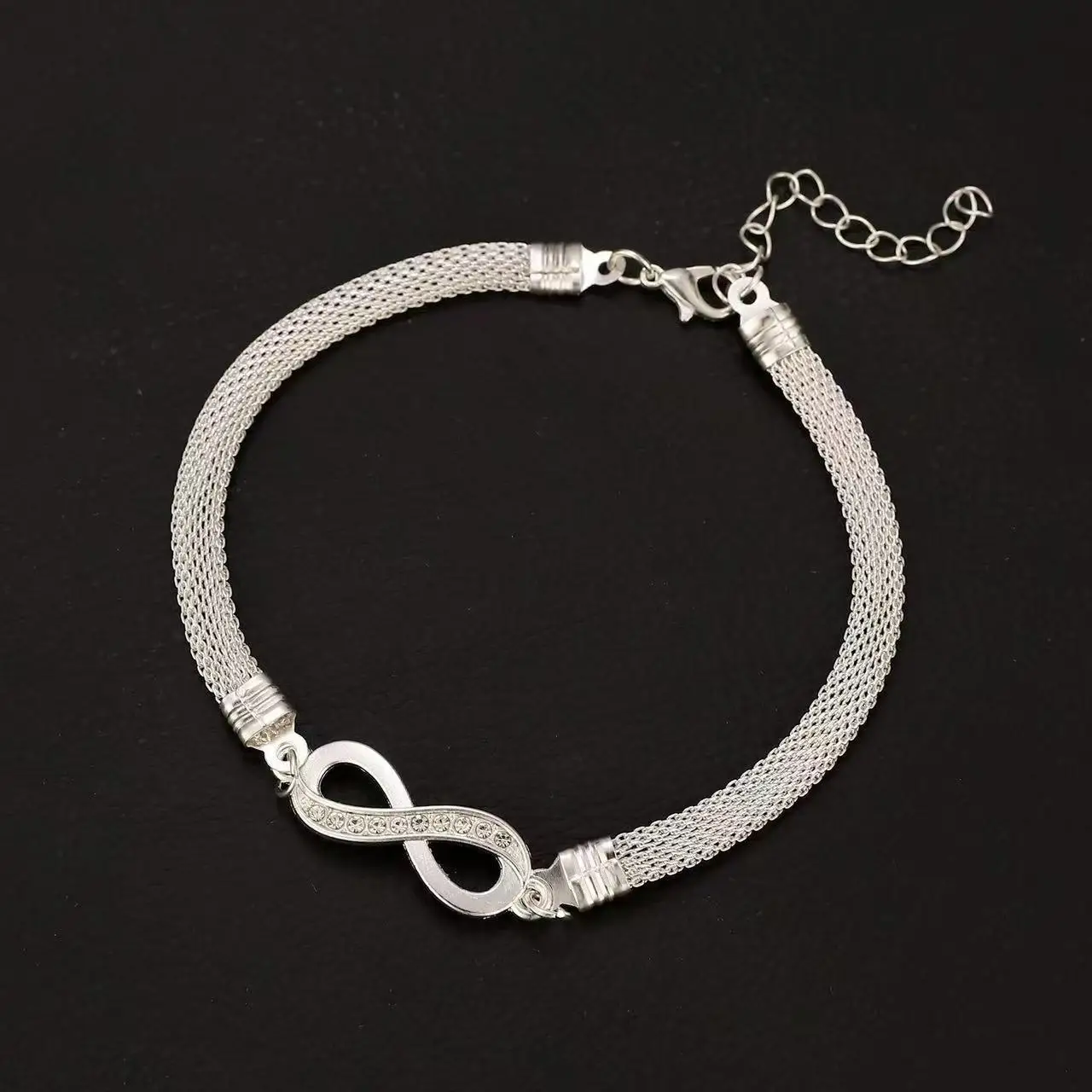 Fashionable Classic Sparkling Crystal Rhinestone Infinite Symbol Bracelet, Retro Metal Mesh Bracelet, Women's Fashionable Charm
