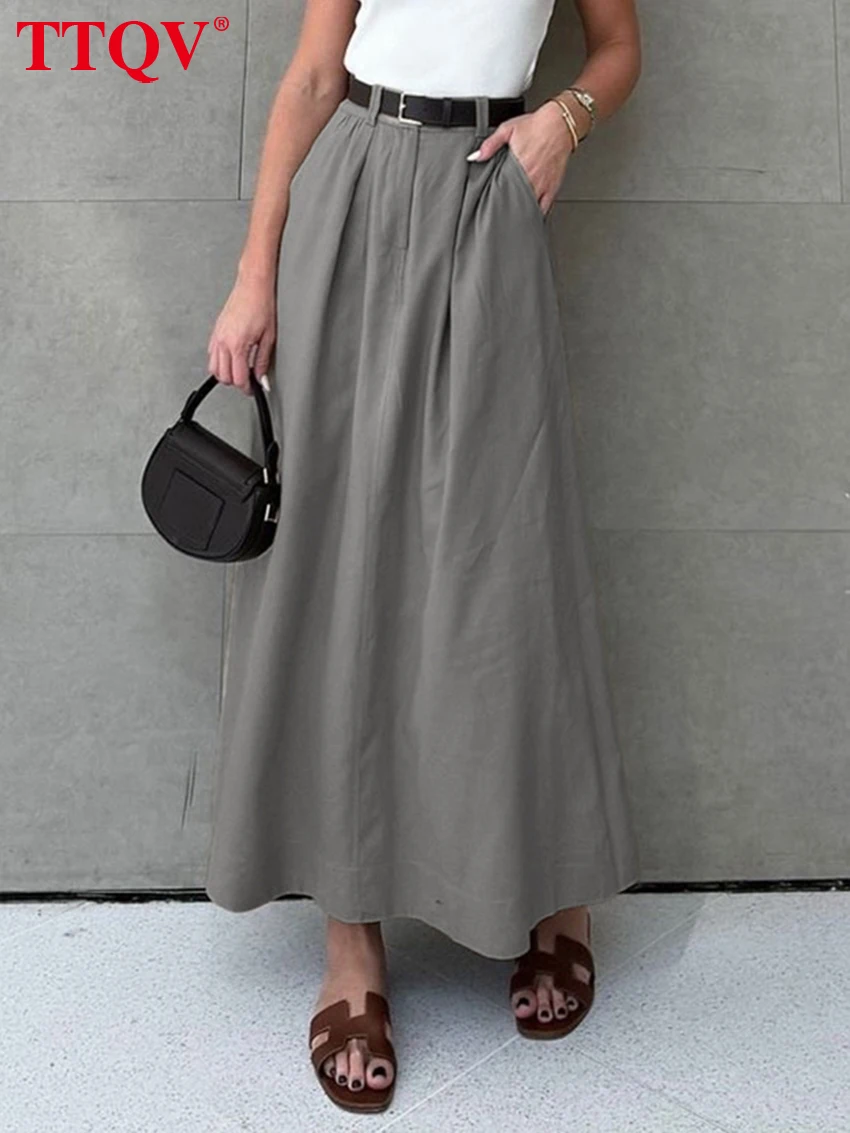 

TTQV Fashion Loose Gray Cotton Women's Skirt 2025 Casual High Waist Ankle Length Skirt Elegant Classic Skirt Female Clothing