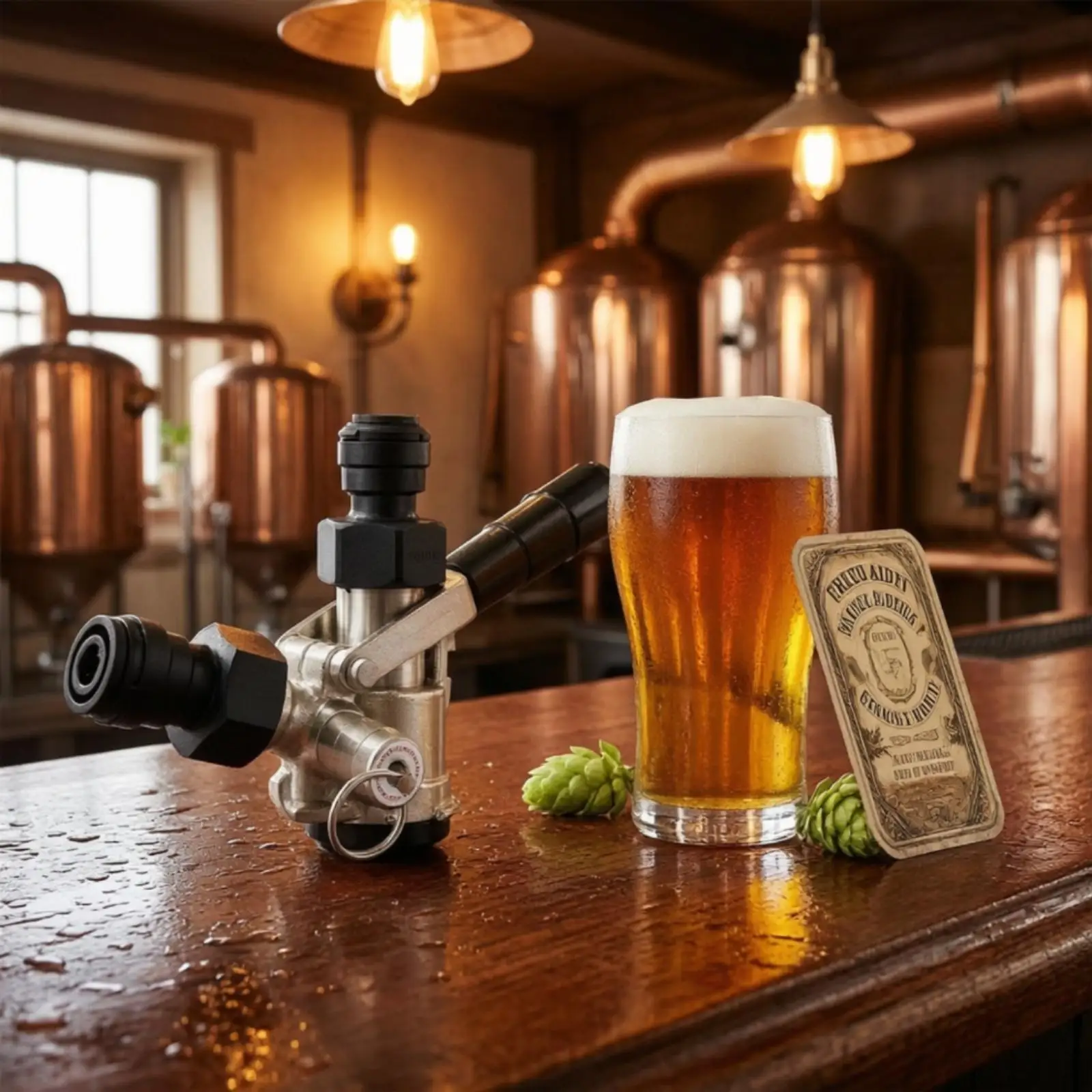 Homebrew Beer Dispenser Valve Stainless Steel Keg Coupler with Front Loop Pull for Draft Beer Setup