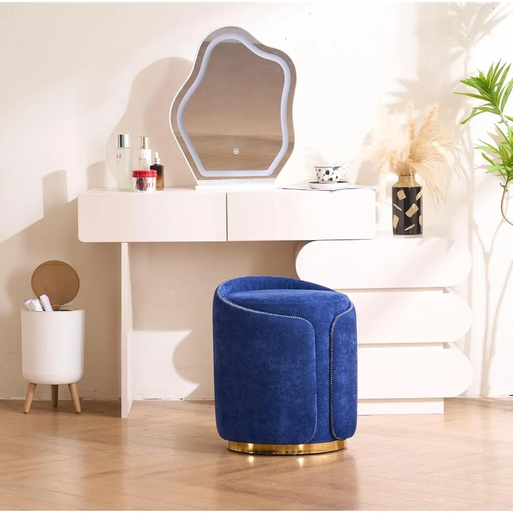 Swivel Vanity Stool with Back Comfy Vanity Chair with Gold Base Modern Round Stool for Makeup Vanity Ottoman Foot Rest