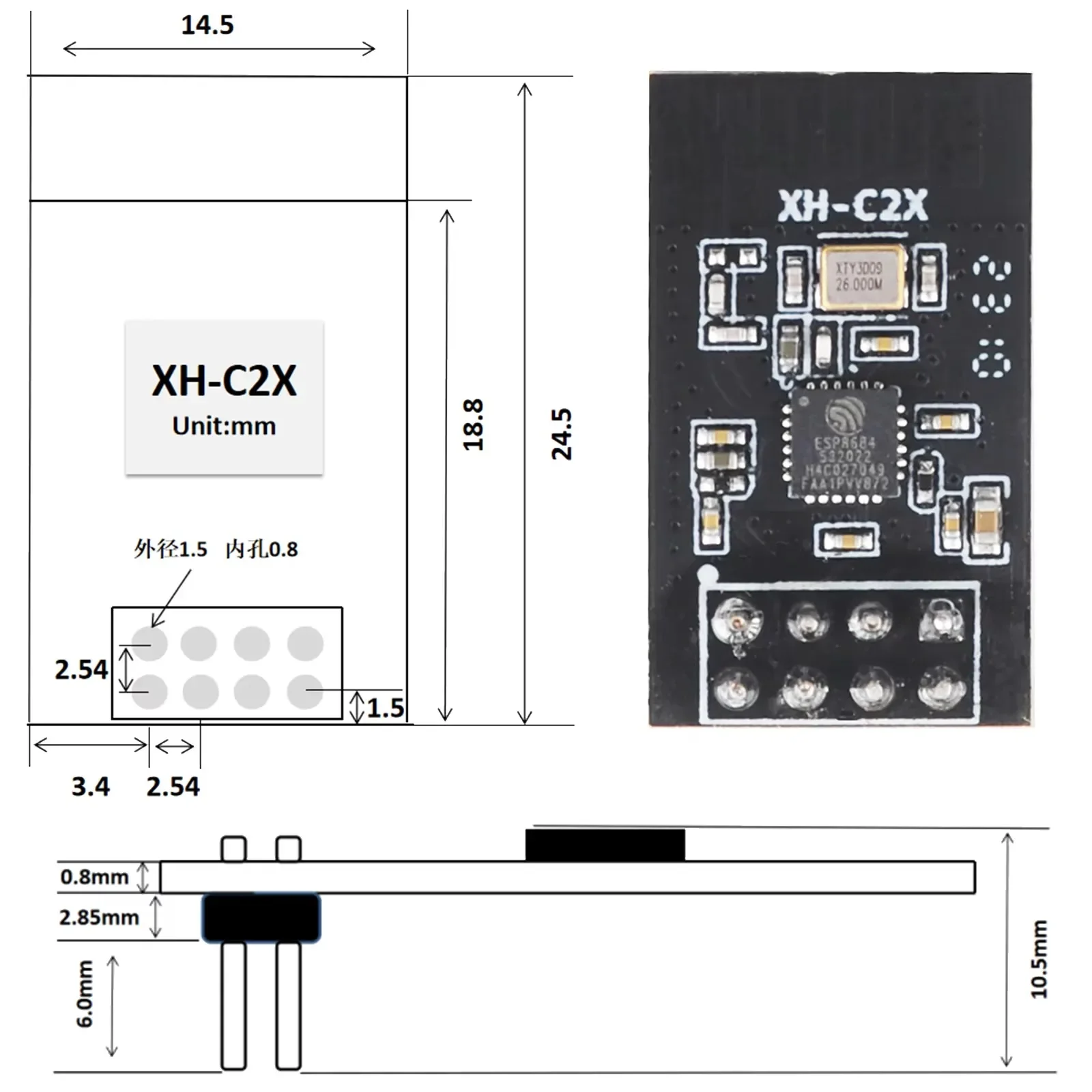XH-C2X ESP8684H4 WiFi وحدة بلوتوث WiFi 32 بت 4 ميجابايت فلاش منخفض الطاقة استبدال ESP 01S ESP-01S DC 3.0-3.6V (2 قطعة)