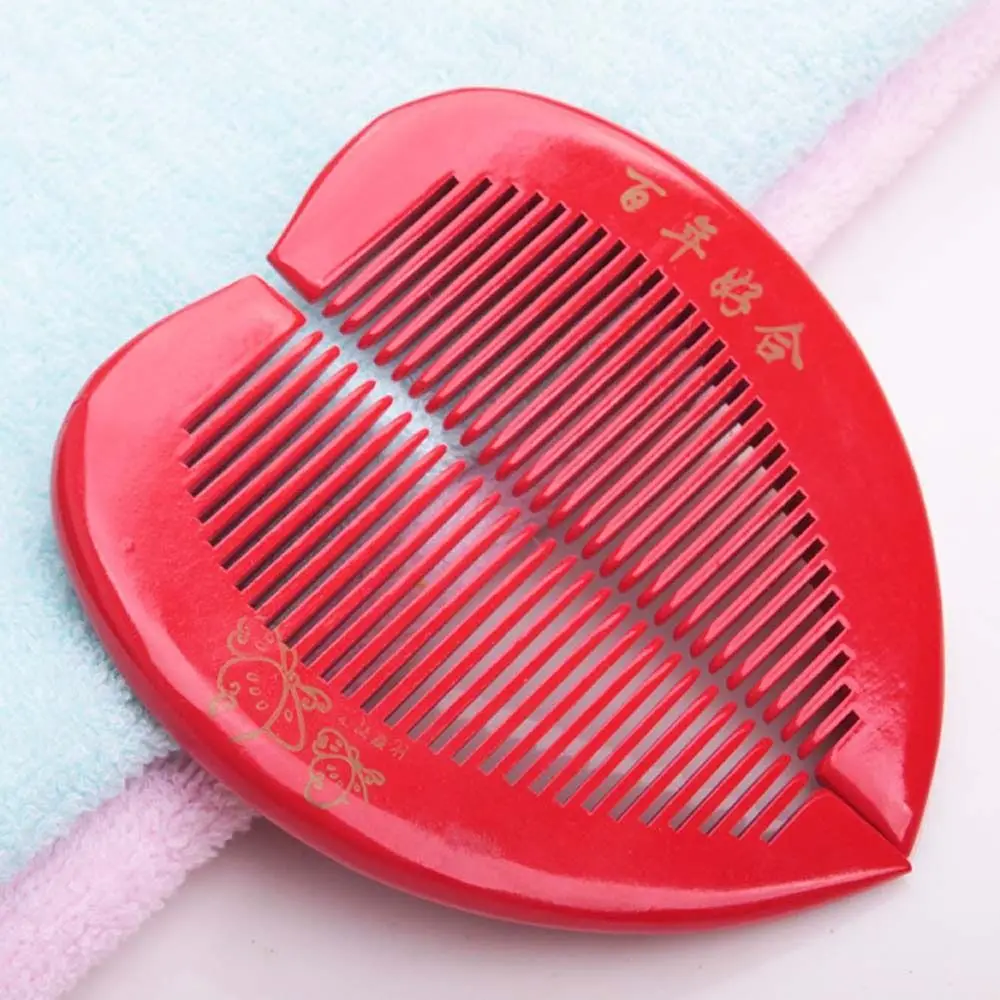 Women 2Pcs/set Hairdressing Bridal Heart Shaped Hair Accessories Wooden Comb Couples Comb Handle Hair Brush Wedding Comb