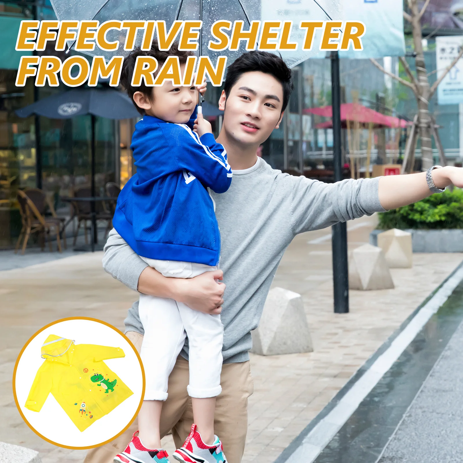 

Raincoat Rain Poncho Cartoon Pattern Large Brim Backpack Slot Rainwear Size M Rain Coats for