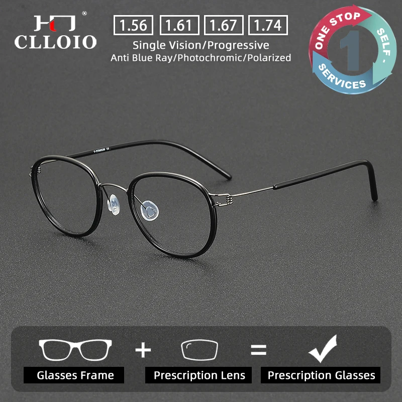 

CLLOIO Pure Titanium Acetate Glasses Men Women Reading Elliptical Frame Glasses Prescription Progressive Anti Blue Light Glasses