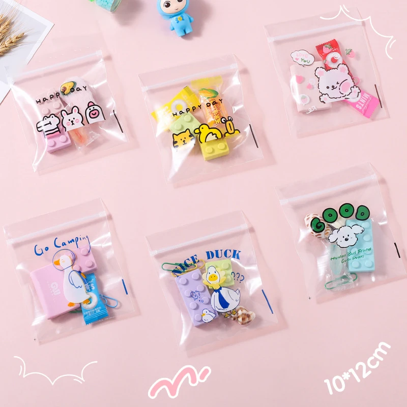 TETP 100Pcs Transparent Mini Ziplock Bag With Pint Pattern Home Candy Packaging For DIY Necklace Earring Ring Bracelet Headdress