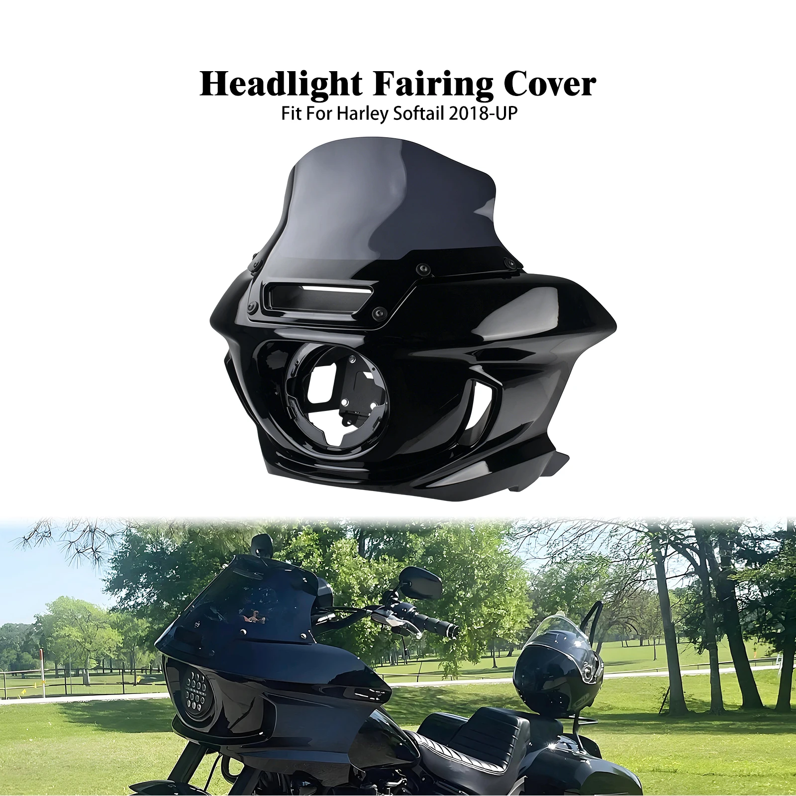 

Batwing Black Front Headlight Fairing Cover Motorcycle Mask Cowl Windscreen For Harley Softail Fat Boy Breakout FXDB 2018-Up