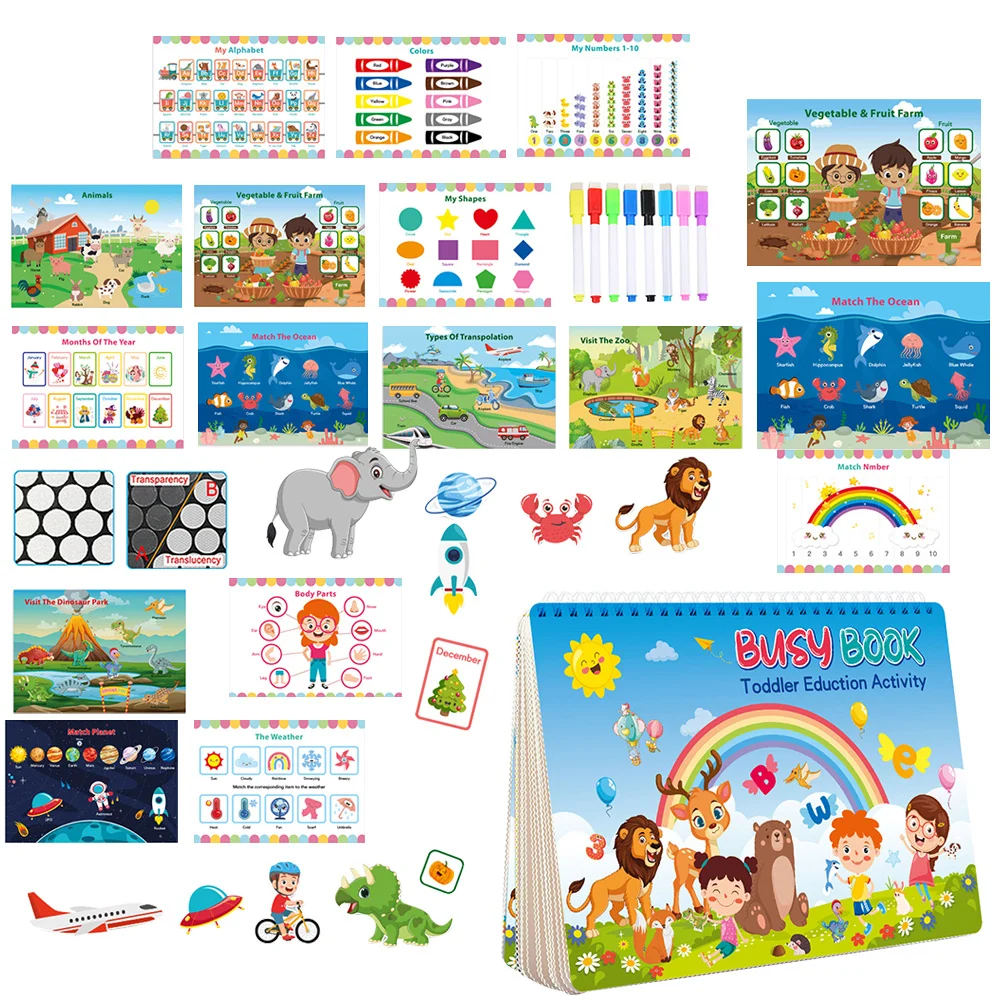 1Set Cognition Sticker Book Kids DIY Educational Decals Cartoon Pattern -on Learning Preschool Classroom