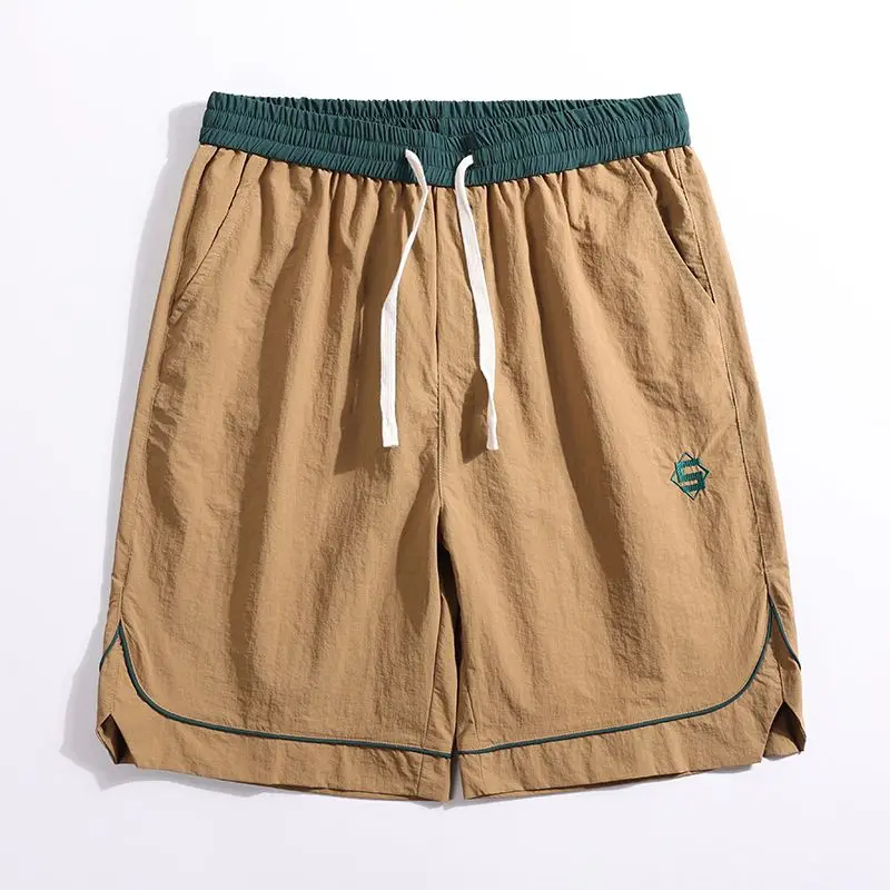 Summer Casual Loose Fit Sporty Shorts Five-Quarter Length Polyester Fiber Thin Splice Trendy Hong Kong Style Men's Pants