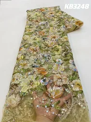 Robe de mariée en tissu français à paillettes de cristal pour femmes, tissu en dentelle perlée dorée, dentelle de tulle pour la couture à paillettes, haute qualité, KB3248