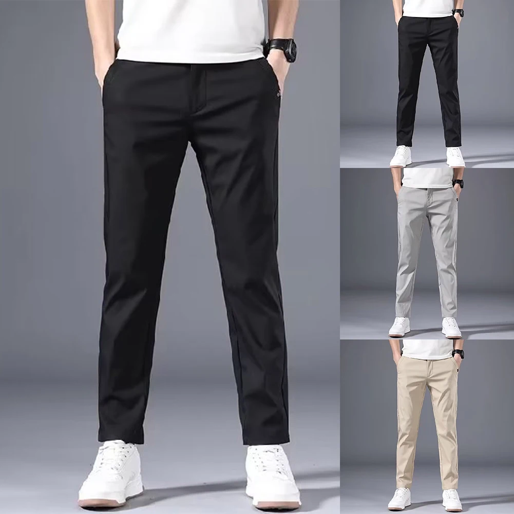 New Men's Casual Pants Slim Fit Stretch Chino Trousers Solid Color Flat Front Flex Classic Ankle Length Pants Men Clothing