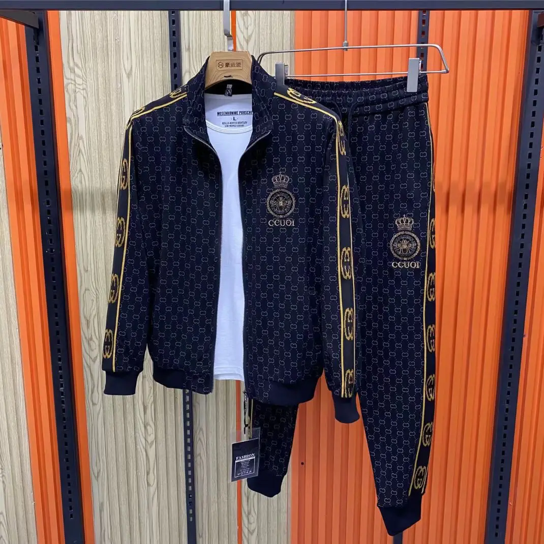 High-end Men's Spring and Autumn Fashion Long Sleeve Cardigan Set Light Luxury Slim Trend Casual Sportswear Two-piece Set