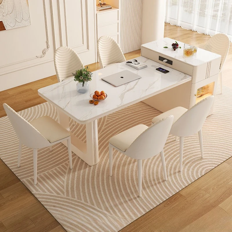 

Cream wind rock slab, island table integrated, retractable, small apartment, household