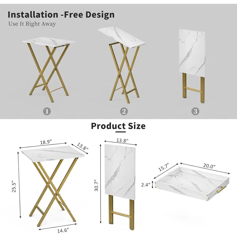 زوج من صواني التلفزيون القابلة للطي مع قمصان قابلة للفصل، مثالية للوجبات الخفيفة والخدمة في مساحات المعيشة، باللون الأبيض