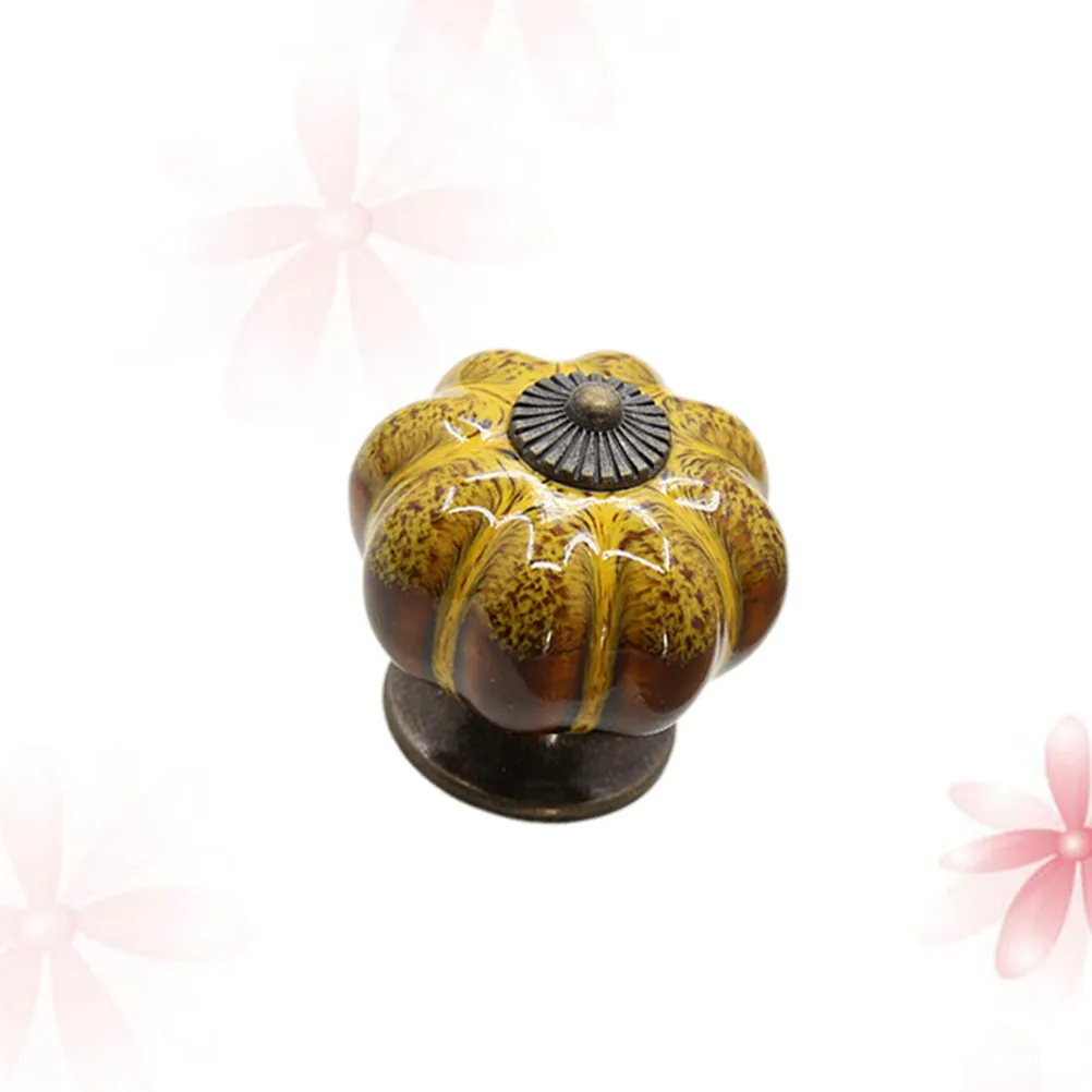 6Pcs Premium Ceramic Pumpkin Style Drawer Knobs Pull Handles for Cabinet Wardrobe Chest of Drawers Cupboard Furniture Hardware