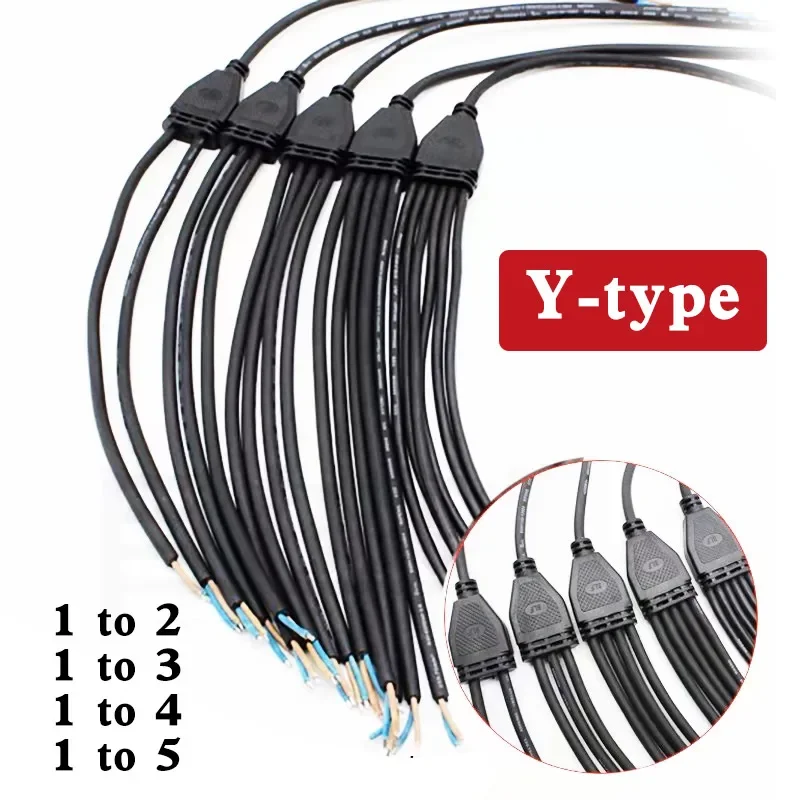 Outdoor Y-type 1 To 2/3/4 Waterproof Connector 2pin 3/4pin LED Street Light Cable 0.3/0.5/0.75 Square Male Female Extension Line